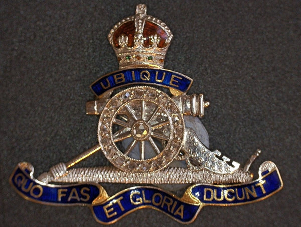 Royal Artillery sweetheart brooch. Kings crown. 18ct Platinum & diamonds.