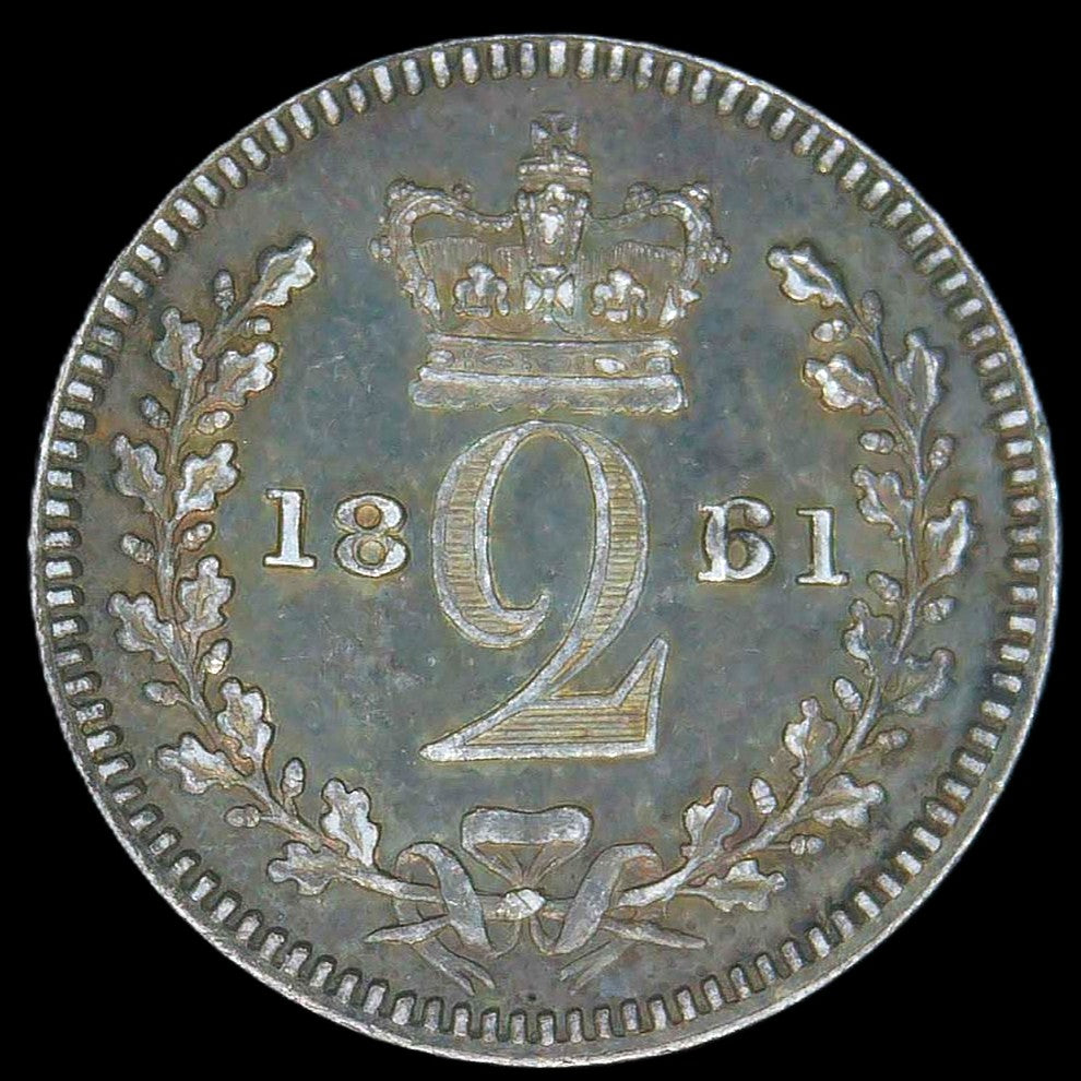 Victoria. Maundy Twopence. 1861. 6 over 1 overdate.