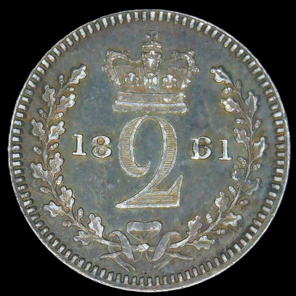 Victoria. Maundy Twopence. 1861. 6 over 1 overdate.