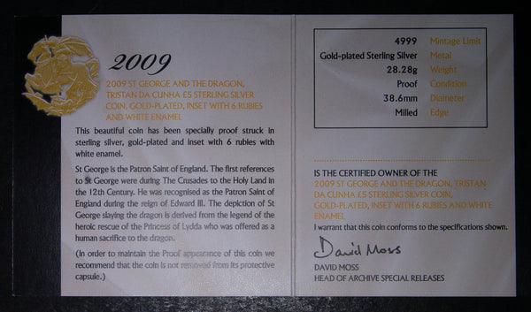 Tristan Da Cunha. 5 Pounds. 2009. Silver Gilt.