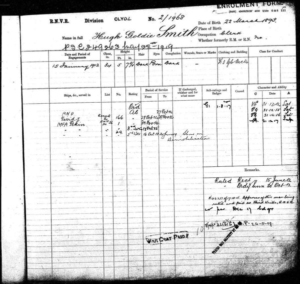 WW1. 1914 Star. Smith. RNVR. Nelson Battalion.