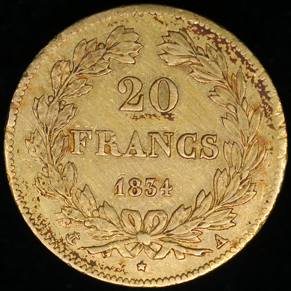 France. 20 Francs. 1834 A