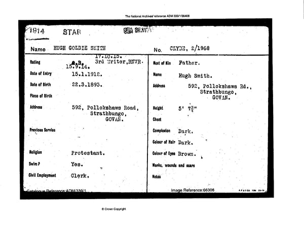 WW1. 1914 Star. Smith. RNVR. Nelson Battalion.