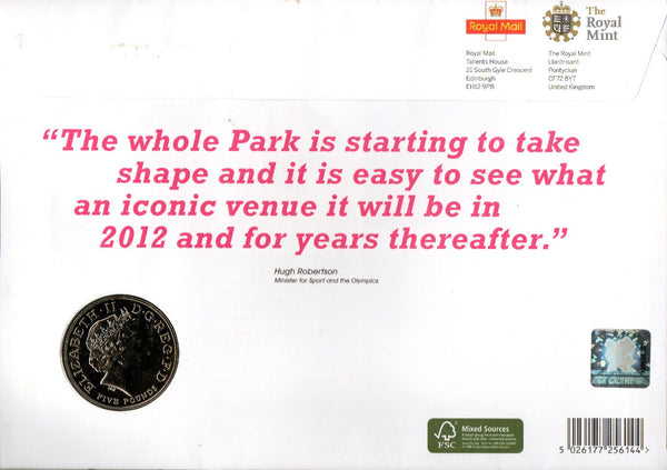 Elizabeth II. Royal Mail £5 Coin Cover - Final Push to the Line. 2011