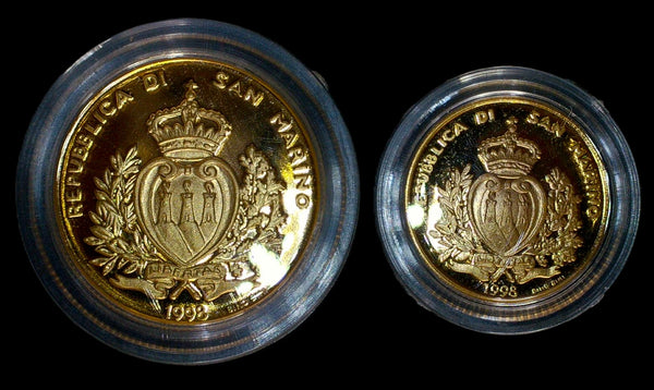 San Marino. Proof 1 & 2 Scudi gold coin set. 1998.