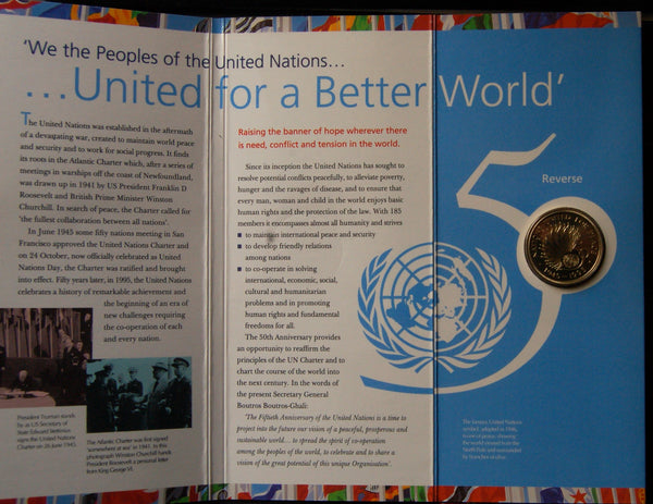 Elizabeth II. Royal Mint £2 coin presentation pack. United Nations. 1995
