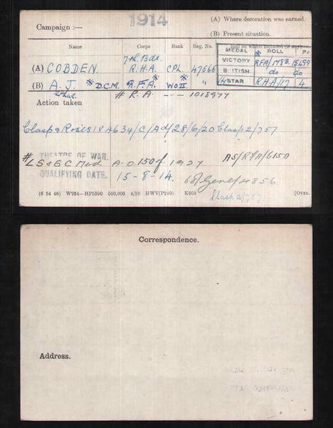 WW1. DCM. Cobden. R.F.A.