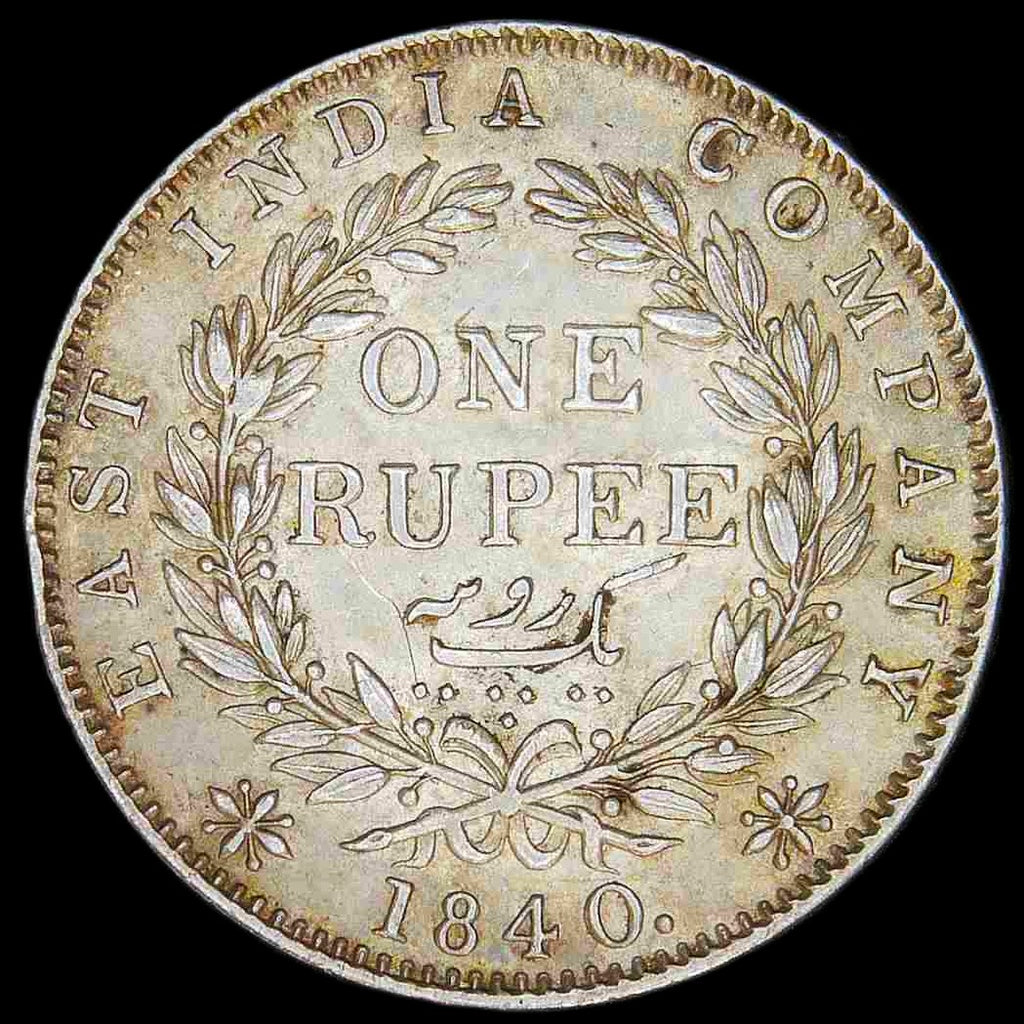 India. East India Company. One Rupee. 1840