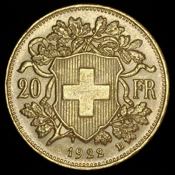 Switzerland. 20 Francs. 1922 B