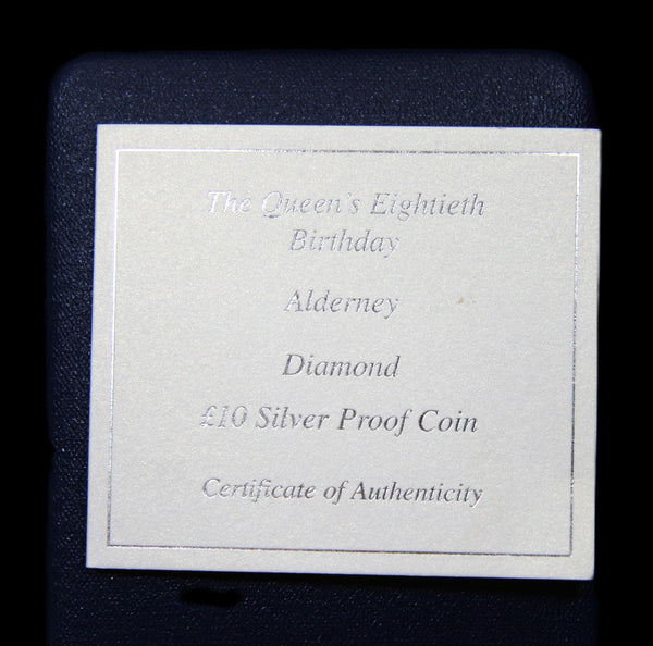 Alderney. Silver proof Ten pounds. 2006. Elizabeth II 80th birthday.
