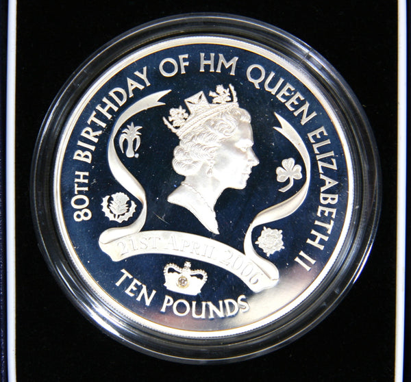 Alderney. Silver proof Ten pounds. 2006. Elizabeth II 80th birthday.