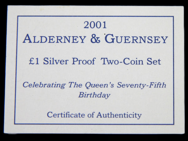 Alderney & Guernsey. £1 silver proof 2 coin set. 2001.