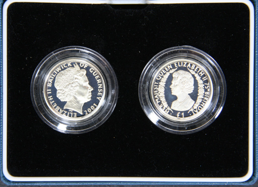 Alderney & Guernsey. £1 silver proof 2 coin set. 2001.