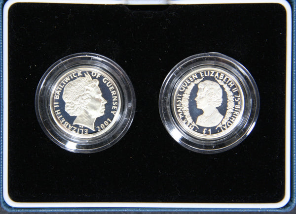 Alderney & Guernsey. £1 silver proof 2 coin set. 2001.