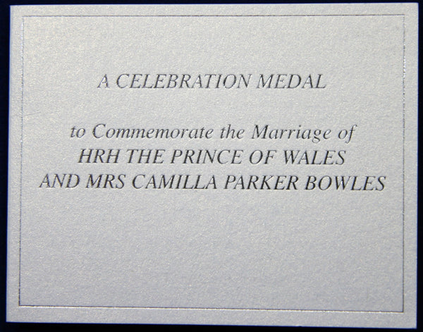 Charles & Camilla. Silver proof commemorative medal. 2005.