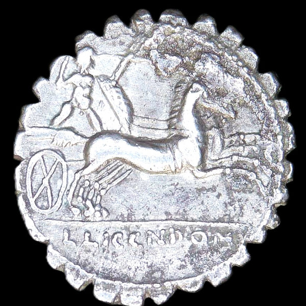 Rome Republic. Serrate Denarius. Lucius Pomponius. 118BC.
