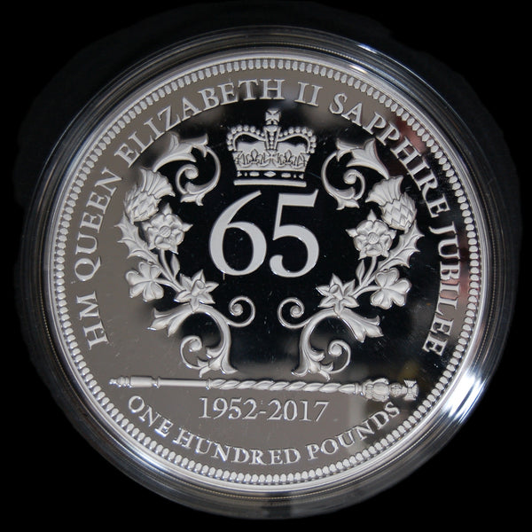 Jersey. Elizabeth II. Sapphire jubilee proof £100 fine silver one kilo Coin. 2017.