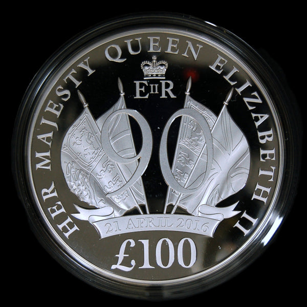 Jersey. Elizabeth II. 90th Birthday proof £100 fine silver One Kilo Coin. 2016 .