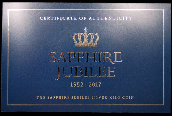 Jersey. Elizabeth II. Sapphire jubilee proof £100 fine silver one kilo Coin. 2017.
