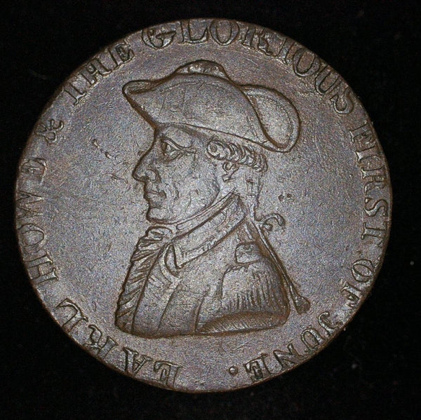 Hampshire Emsworth Half Penny token. Earl Howe / Sailing Ship. 1794