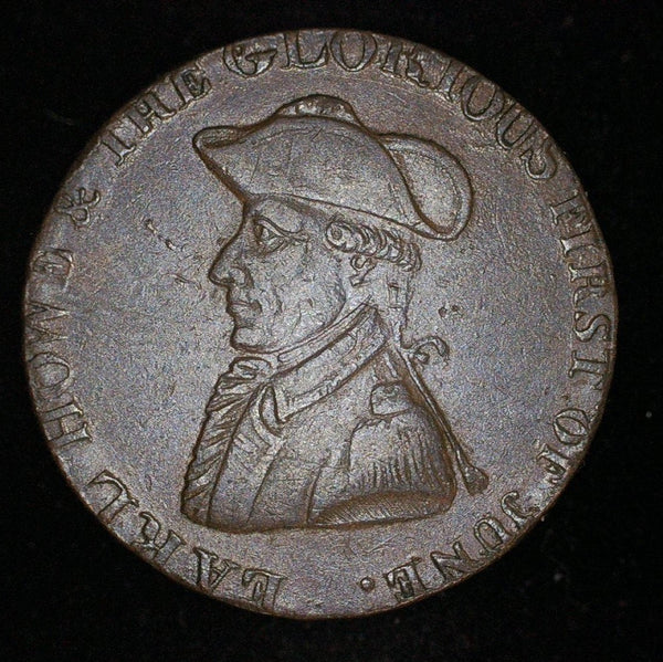 Hampshire Emsworth Half Penny token. Earl Howe / Sailing Ship. 1794