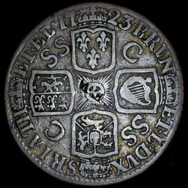 George I. Shilling. 1723 SSC. French arms at date.