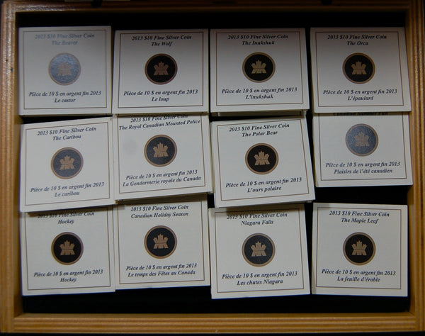 Canada. Proof fine silver 10 Dollars. Set of 12 coins. 2013
