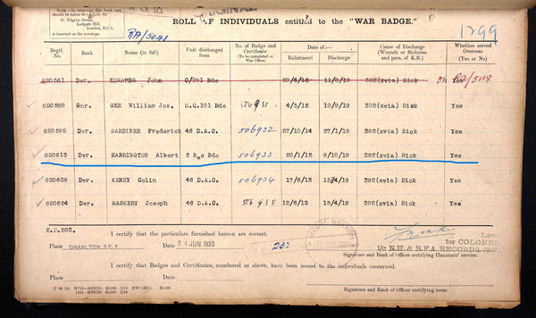 WW1. Trio. Harrington. R.A.