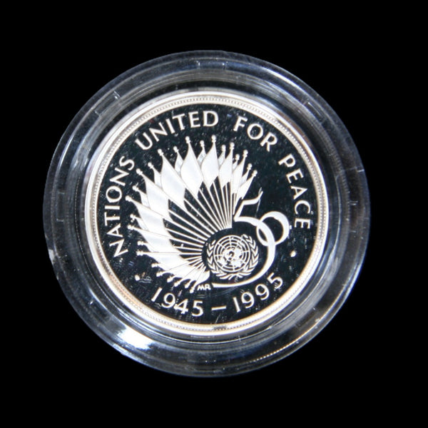 Elizabeth II. Silver proof piedfort two pounds. 1995. United Nations.