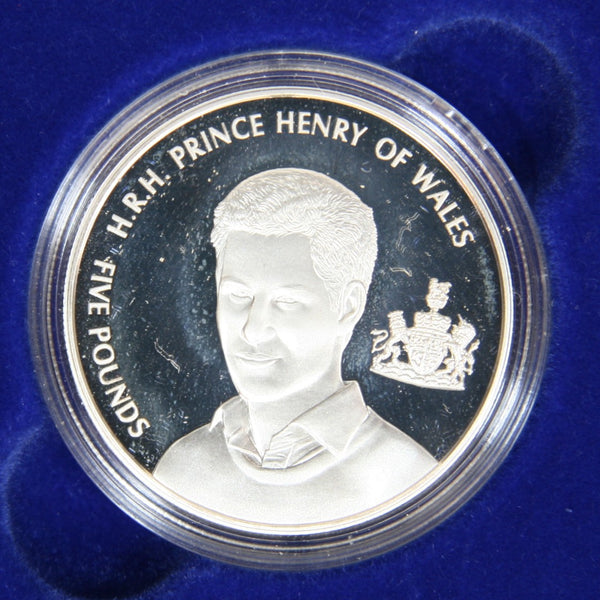 Alderney. Silver proof five pounds. 2005. Prince Harry 21st birthday.