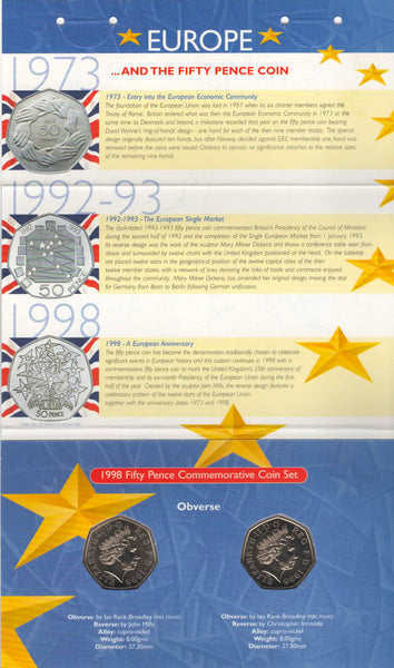 Elizabeth II. Royal Mint. 50 Pence twin presentation pack. 1998