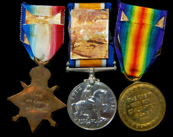 WW1. 1914 star trio. Martin. Shropshire Light Infantry. Died in service.