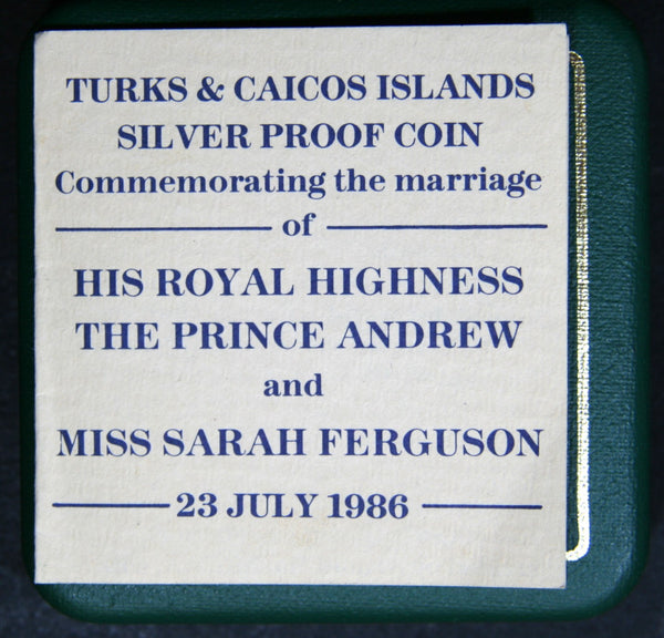 Turks & Caicos. Silver proof crown. 1986. Royal wedding.