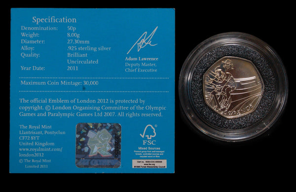 Elizabeth II. Silver 50 Pence. 2011, Olympic cycling.