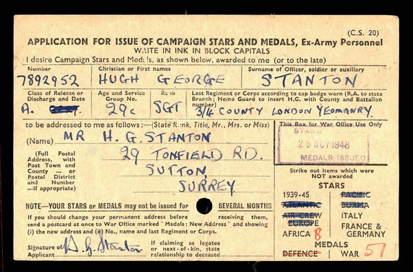 WW2. USA Silver Star campaign gallantry group of 7. Stanton. County of London Yeomanry.