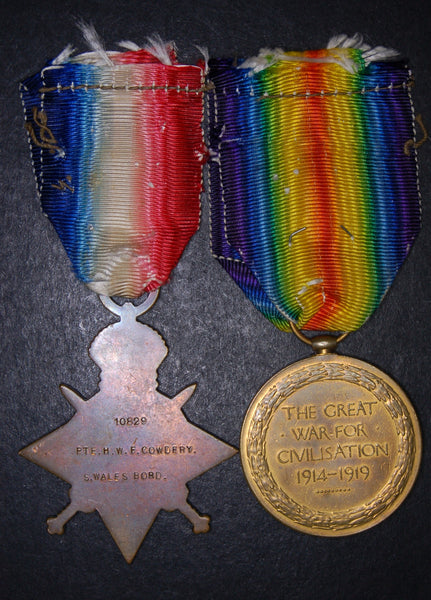 WW1. 1914 star pair. Cowdery. South Wales Borderers.