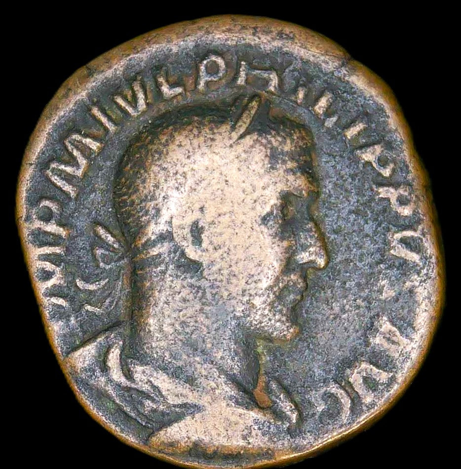 Philip I. AE sestertius. ADVENTUS AUGG . 245 AD