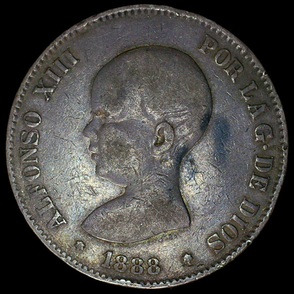 Spain. 5 Pesetas. 1888 MP-M
