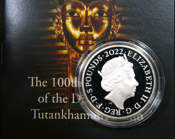 Elizabeth II. Royal Mint. Silver Proof five pounds. Tutankhamun anniversary. 2022.