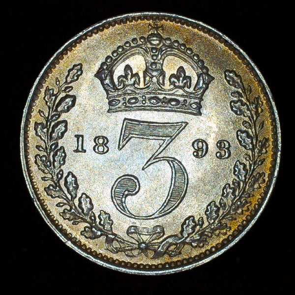 Victoria. Threepence. 1893. Old head.