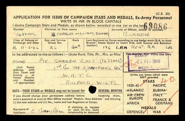 WW2. Campaign group of 5. Burden. R.A.