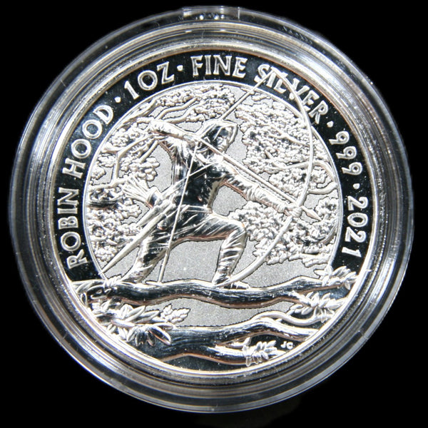 Elizabeth II. 2 Pounds Britannia one ounce fine silver. 2021. Robin Hood.