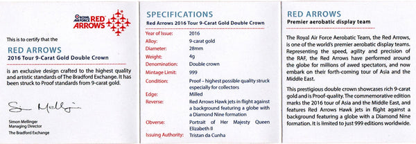 Tristan da Cunha. Red Arrows gold double crown. 2016.