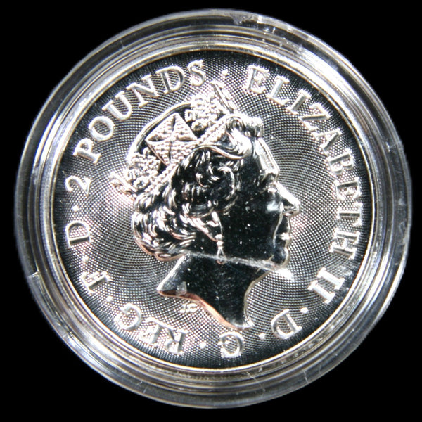 Elizabeth II. 2 Pounds 1 ounce fine silver Britannia. 2023. King Arthur.