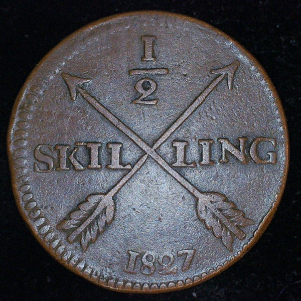 Sweden. 1/2 Skilling. 1827