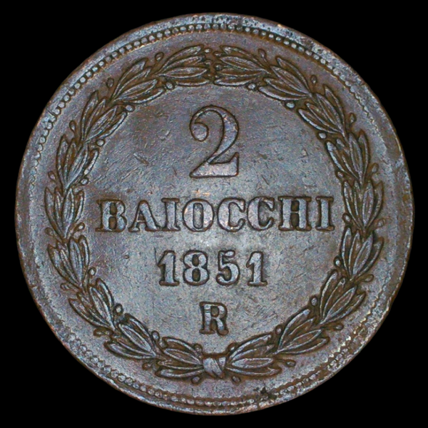 Italy. Papal States. 2 Baiocchi. 1851 R