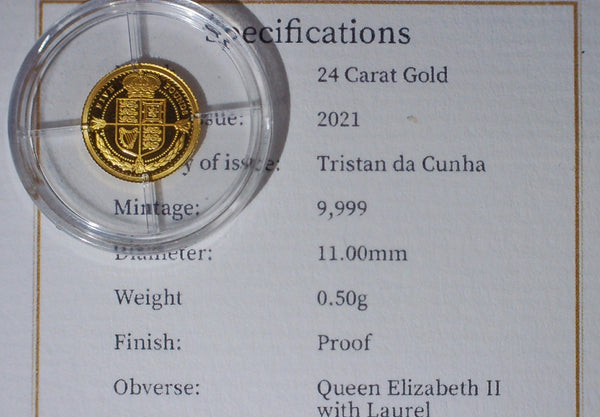 Tristan da Cunha. Gold Laurel £5. 2021