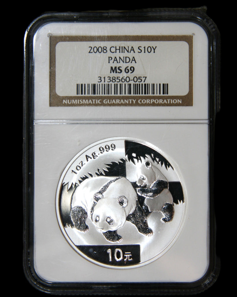China. 10 Yuan fine silver Panda. A selection of graded examples.