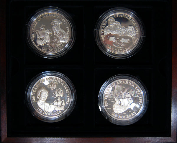 Cook islands. Silver proof 100 Dollars 4 coin set. '500 Years of America'