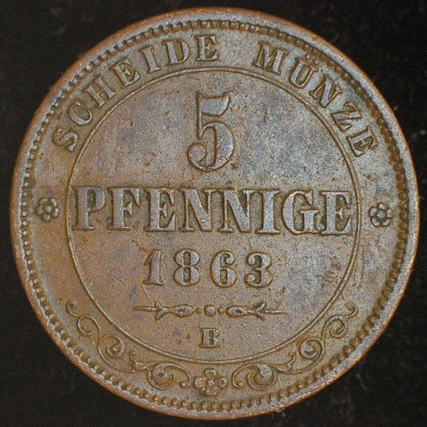 Germany. Saxony. 5 Pfennig. 1863 B